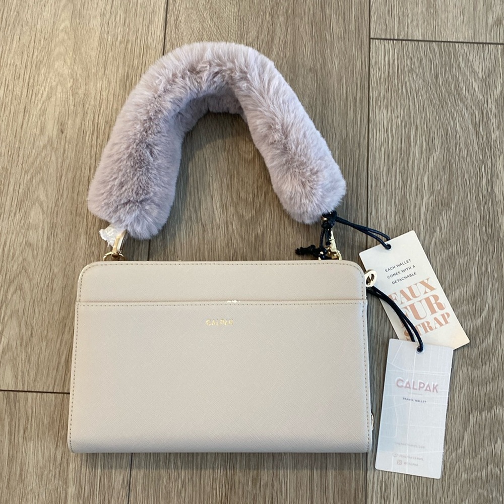 Calpak Travel Wallet RFID protected NWT fur strap